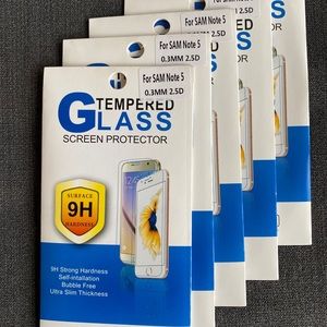 Pack of 5 Tempered Glass Screen Protectors For Samsung Galaxy Note 5